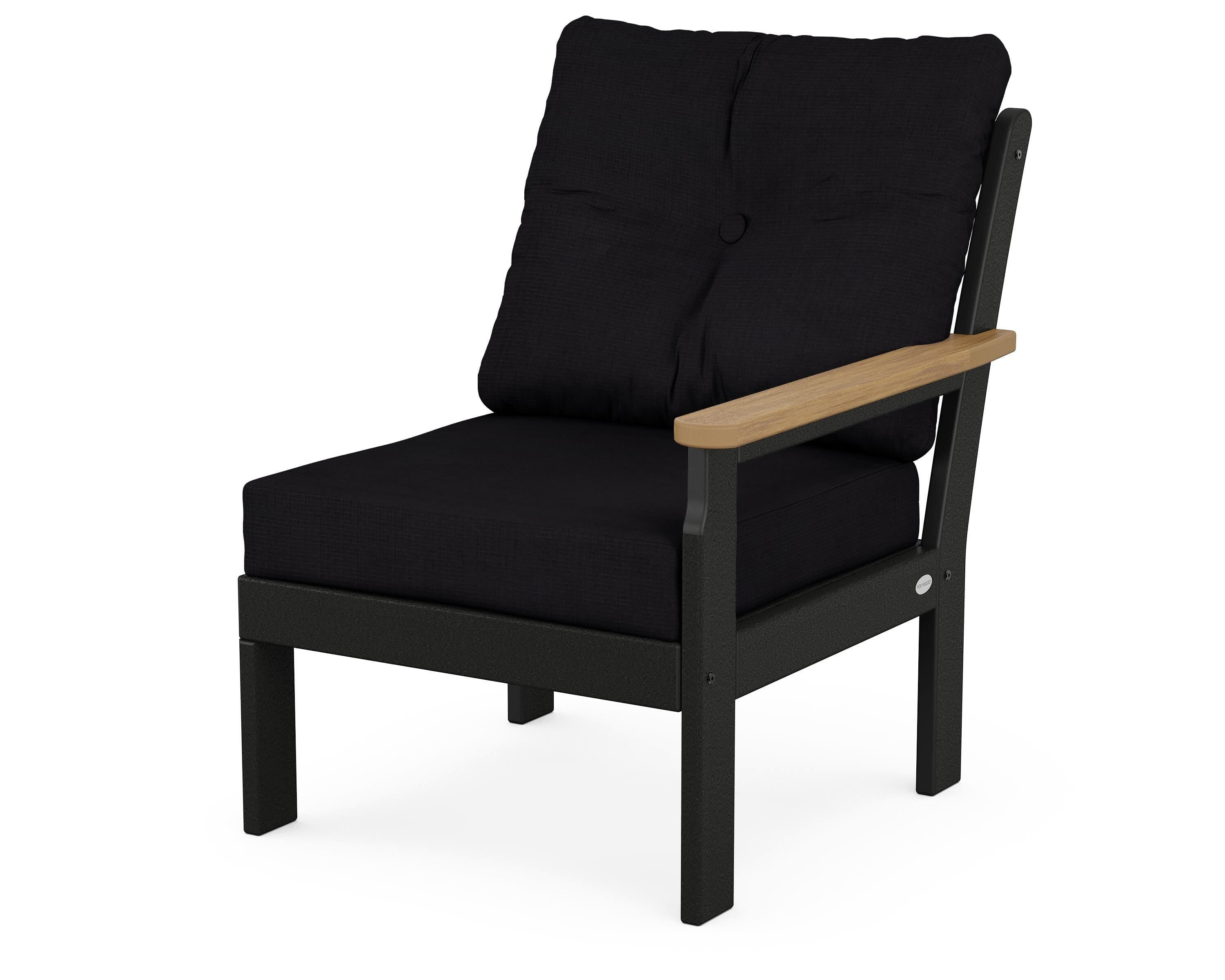POLYWOOD® Vineyard Modular Right Arm Chair in Black / Natural / Midnight Linen