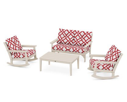POLYWOOD® Vineyard 4-Piece Deep Seating Rocking Chair Set in Sand / Trellis Crimson