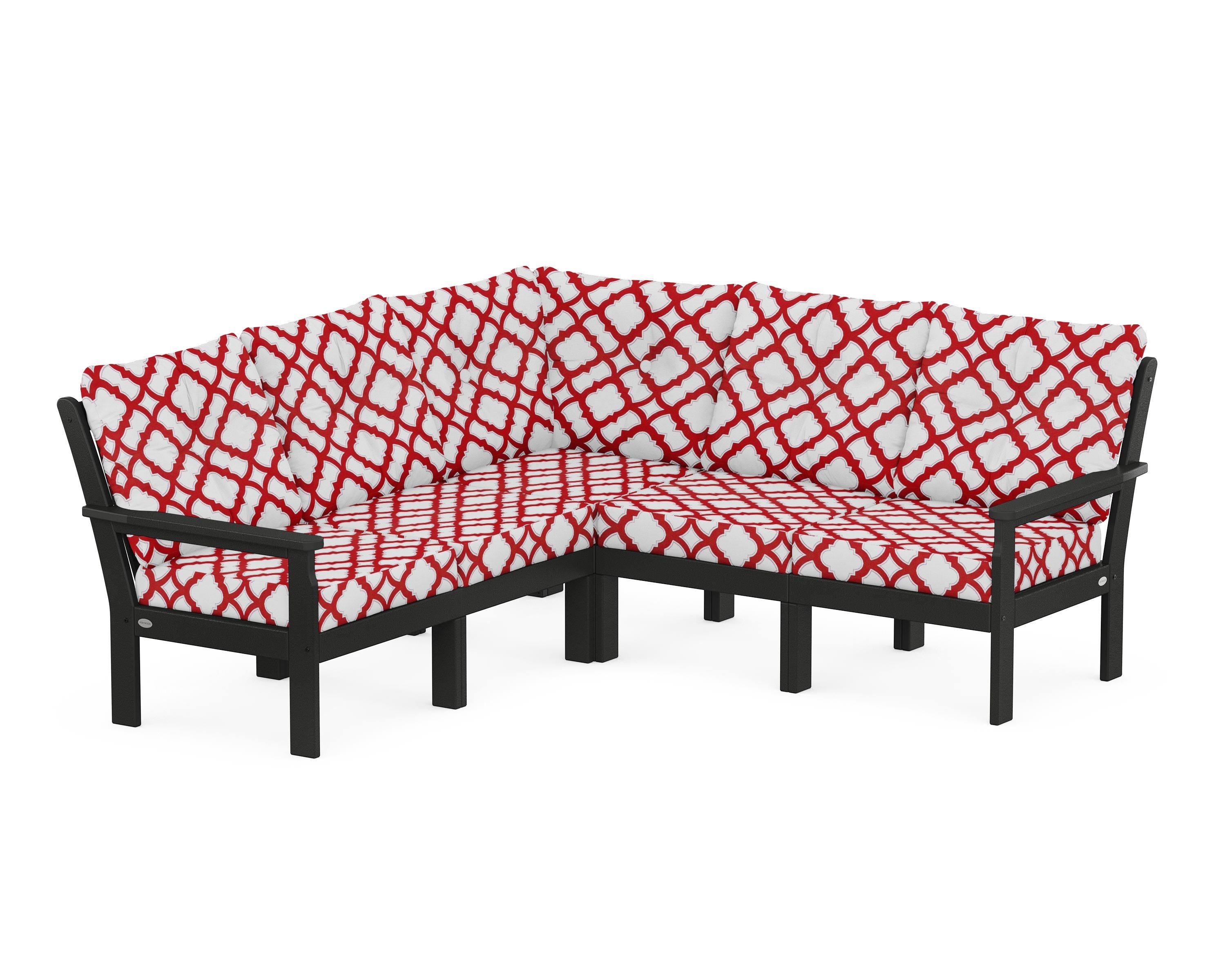 POLYWOOD® Vineyard 5-Piece Sectional in Black / Trellis Crimson