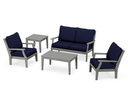 POLYWOOD® Braxton 5-Piece Deep Seating Set in Slate Grey / Navy