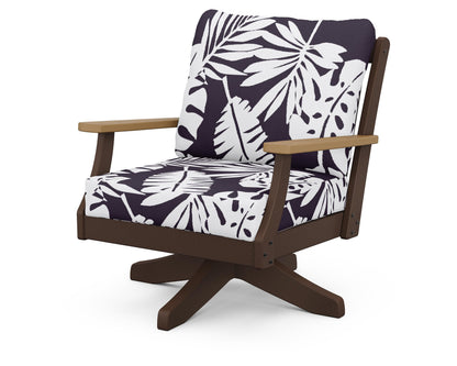 POLYWOOD® Braxton Deep Seating Swivel Chair in Mahogany / Natural / Leaf Navy