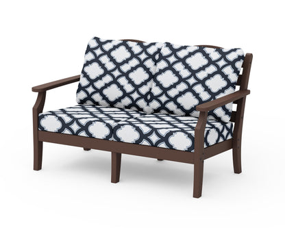 Draper James™ by  POLYWOOD® Savannah Deep Seating Loveseat in Mahogany / Trellis Marine Indigo