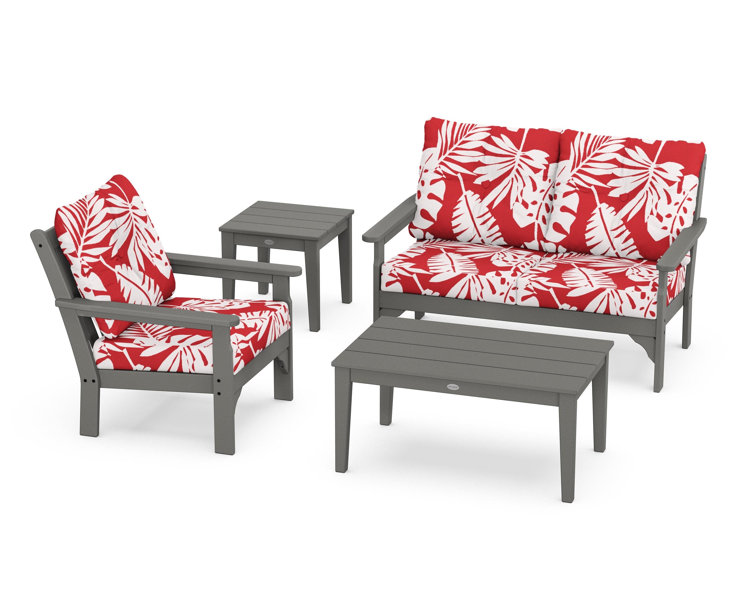 POLYWOOD® Vineyard 4-Piece Deep Seating Set in Slate Grey / Leaf Crimson