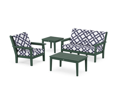 POLYWOOD® Chippendale 4-Piece Deep Seating Set in Green / Trellis Navy