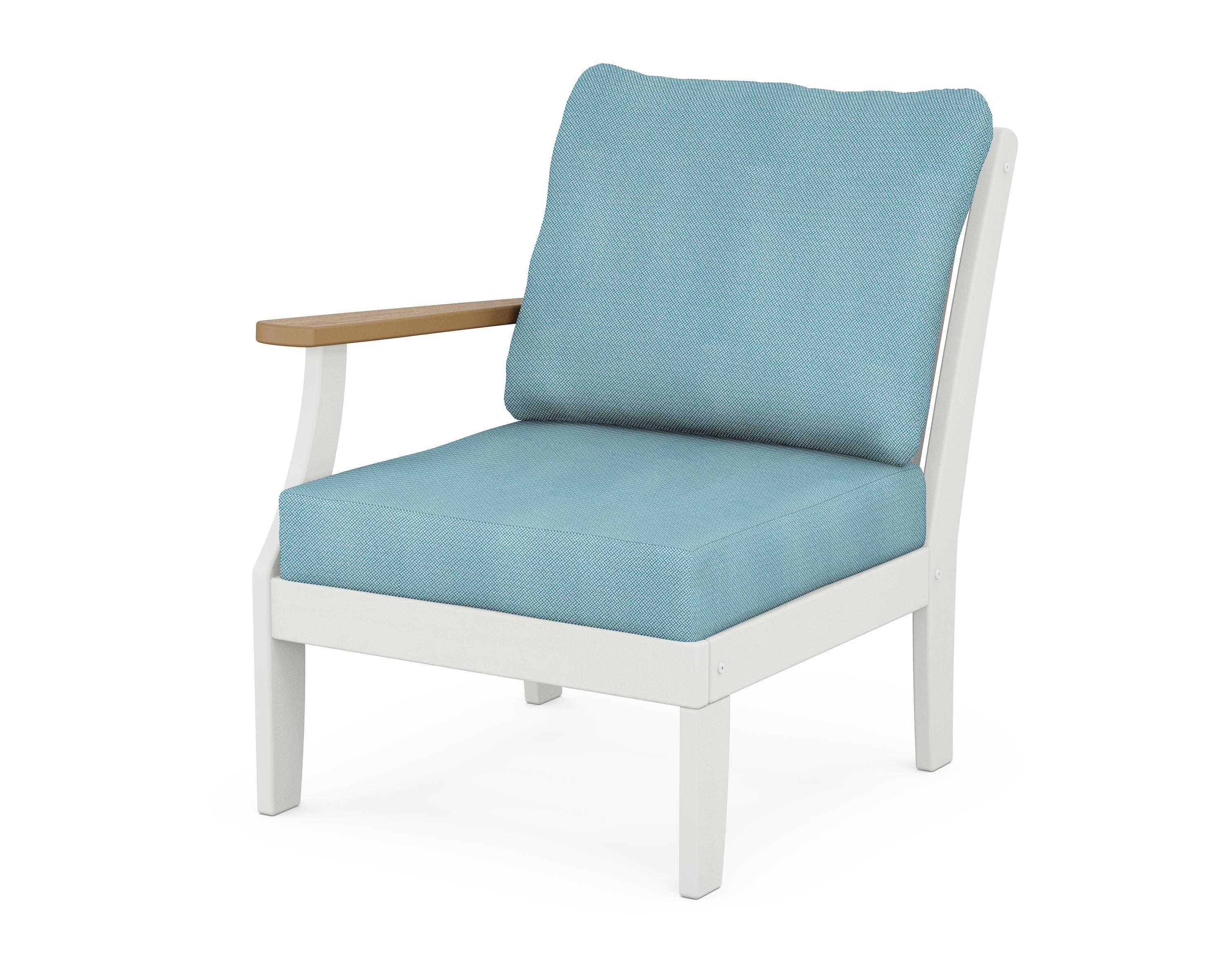POLYWOOD® Braxton Modular Left Arm Chair in White / Natural / Lattice Sky Blue