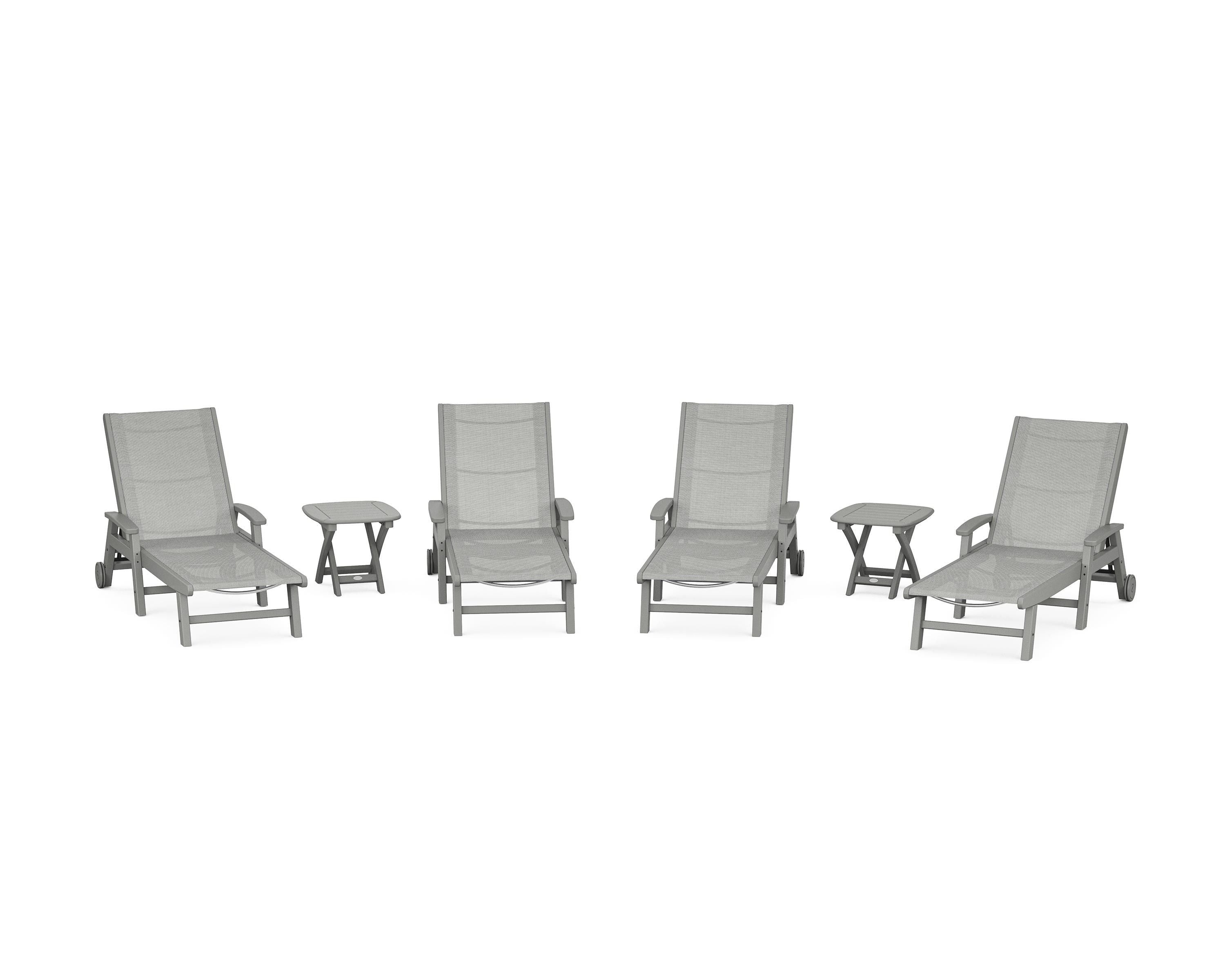 POLYWOOD® Coastal Chaise 6-Piece Set with Wheels in Slate Grey / Metallic Sling