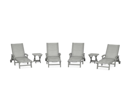 POLYWOOD® Coastal Chaise 6-Piece Set with Wheels in Slate Grey / Metallic Sling