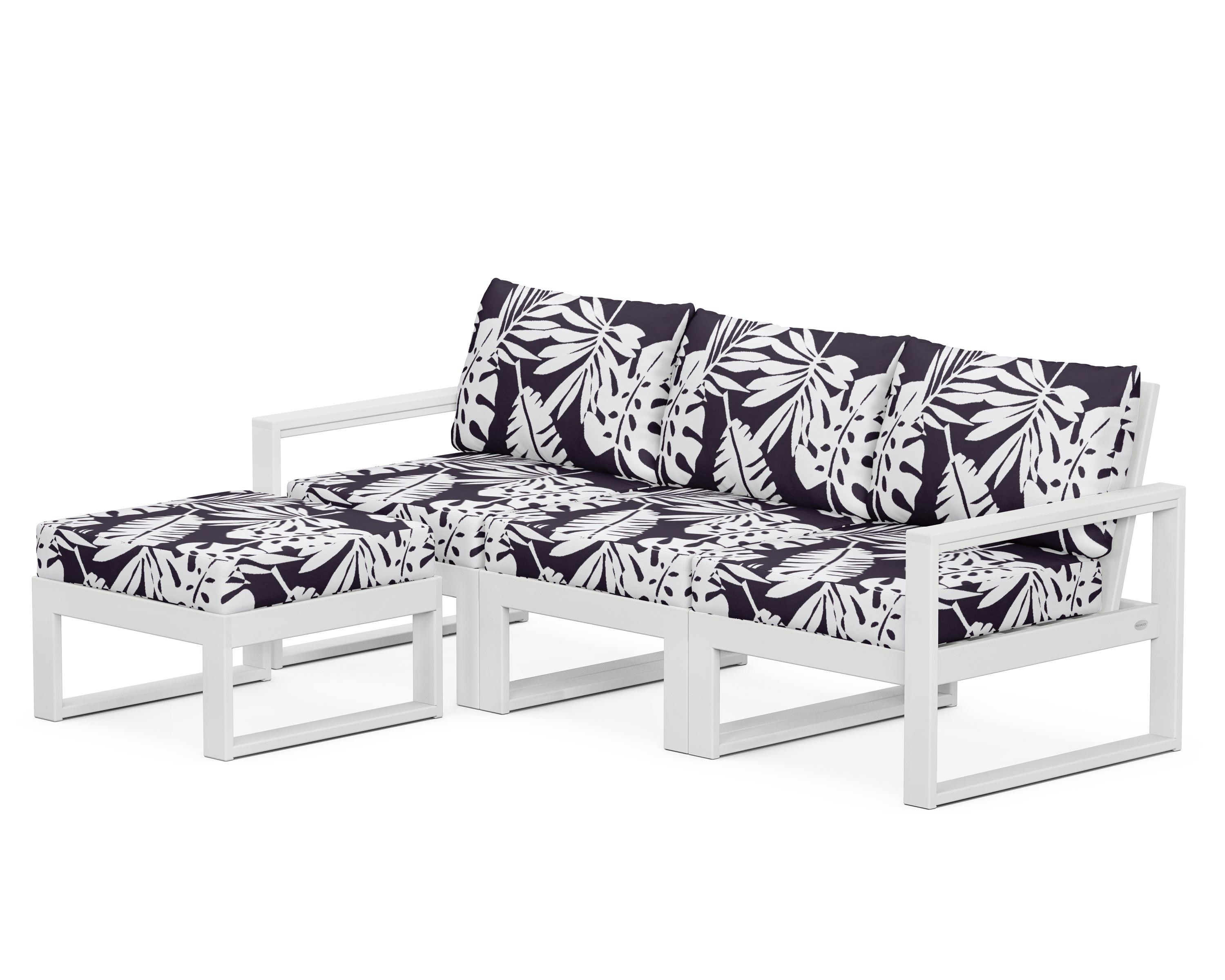 POLYWOOD® EDGE 4-Piece Modular Deep Seating Set with Ottoman in White / Leaf Navy