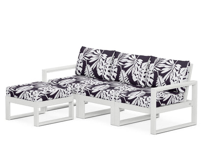 POLYWOOD® EDGE 4-Piece Modular Deep Seating Set with Ottoman in White / Leaf Navy