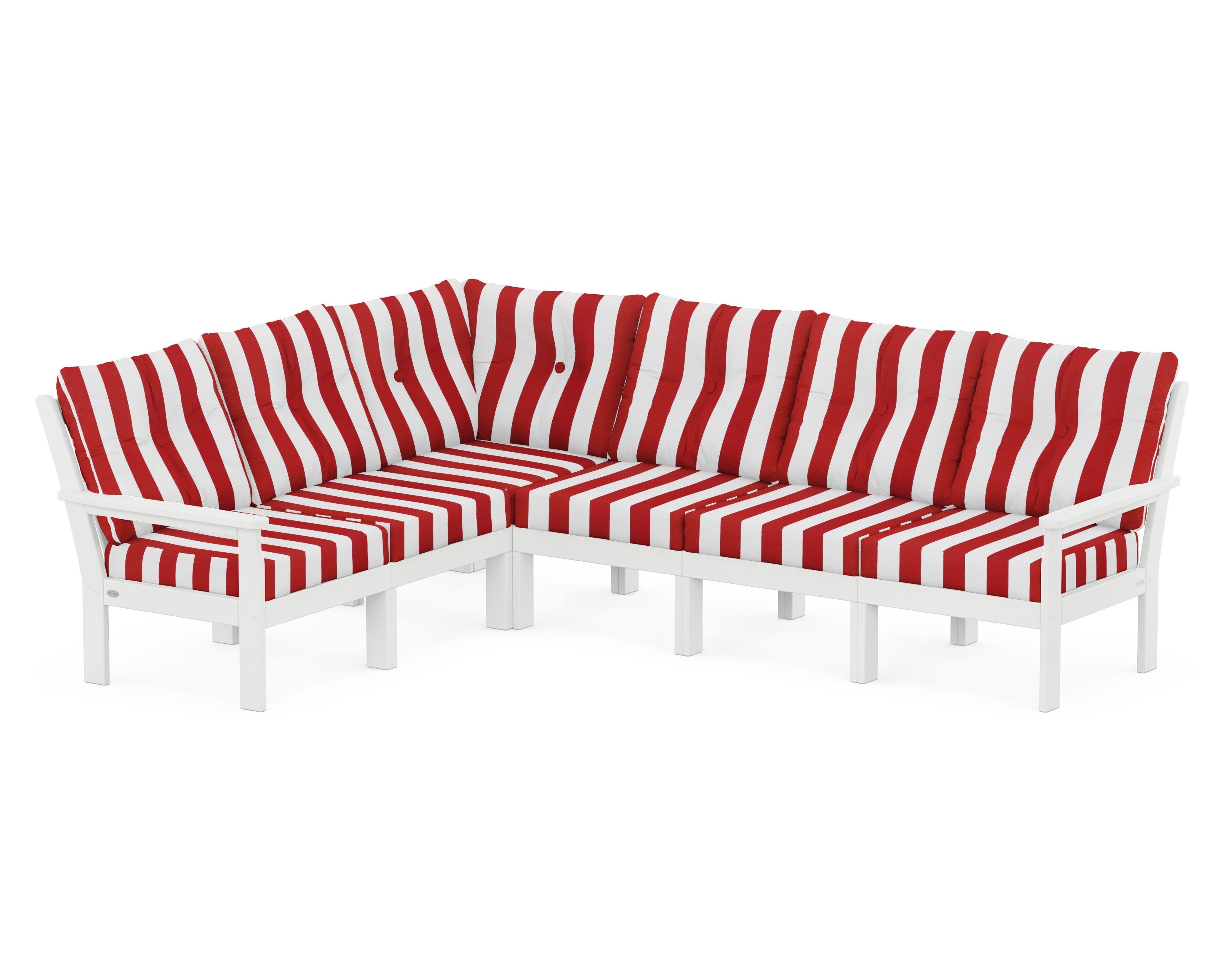 POLYWOOD® Vineyard 6-Piece Sectional in White / Cabana Stripe Crimson