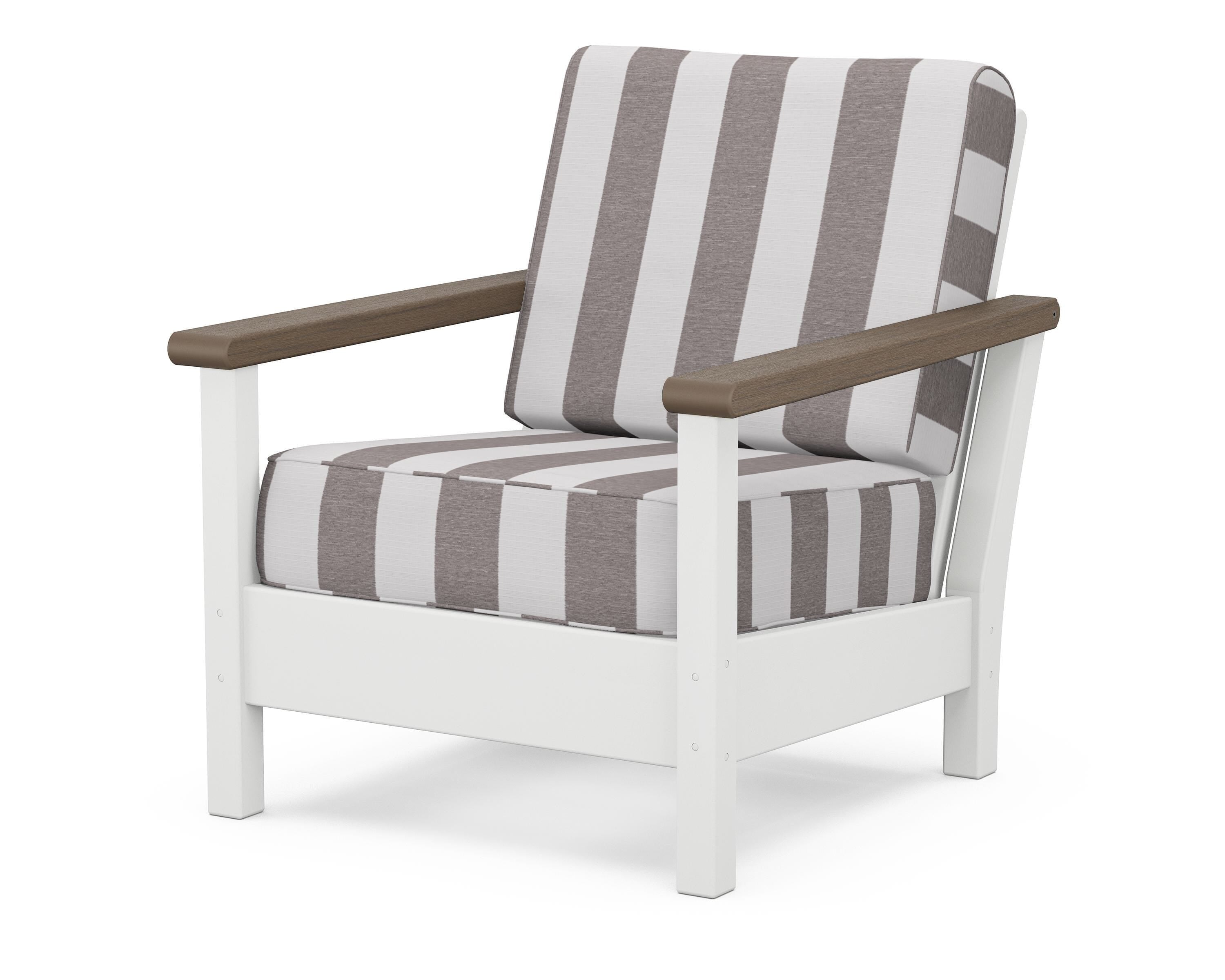 POLYWOOD® Harbour Deep Seating Chair in White / Kona / Cabana Stripe Grey Mist