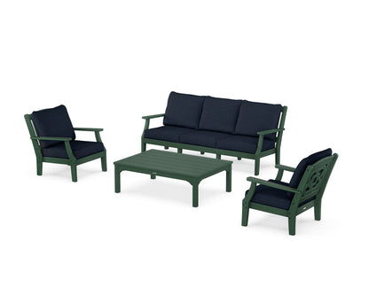 Martha Stewart by POLYWOOD® Chinoiserie 4-Piece Deep Seating Set with Sofa in Green / Marine Indigo