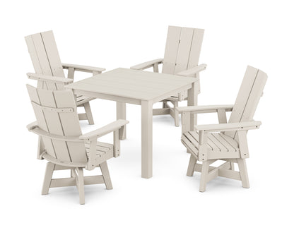POLYWOOD® Modern Curveback Adirondack 5-Piece Parsons Swivel Dining Set in Sand
