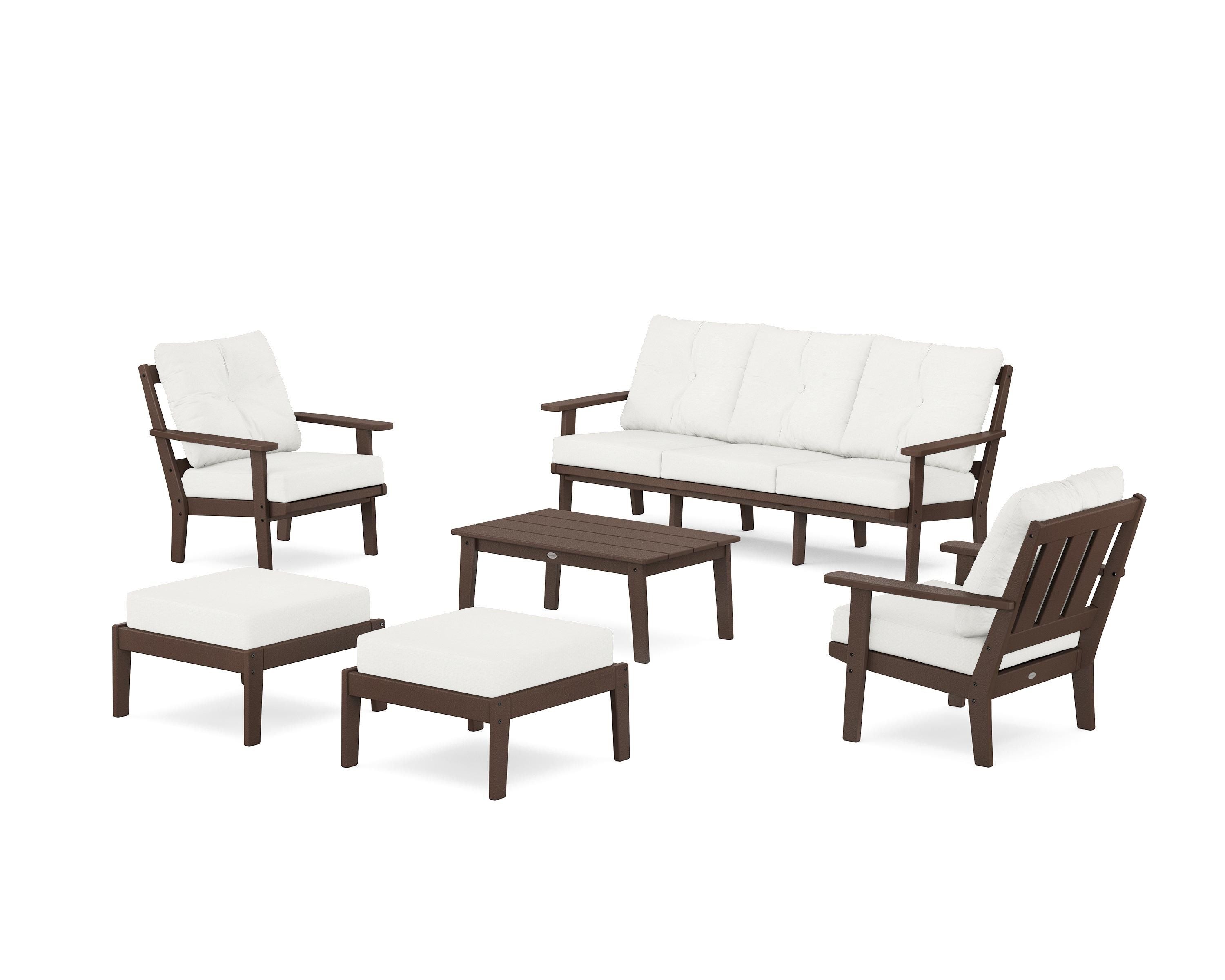 POLYWOOD® Oxford 6-Piece Lounge Sofa Set in Mahogany / Natural Linen