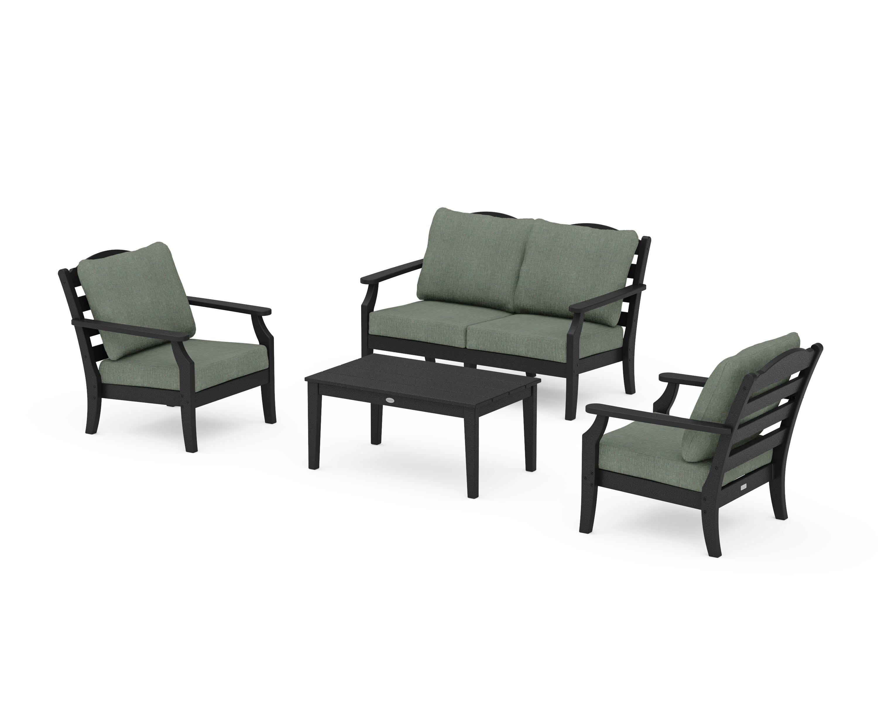 Draper James™ by  POLYWOOD® Savannah 4-Piece Deep Seating Set with Loveseat in Black / Cast Sage