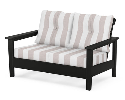 POLYWOOD® Prescott Deep Seating Loveseat in Black / Cabana Stripe Dune Burlap