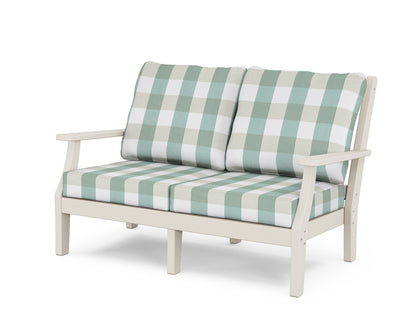 Country Living Wovendale Deep Seating Loveseat in Sand / Buffalo Plaid Glacier Spa