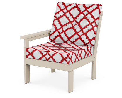 POLYWOOD® Vineyard Modular Left Arm Chair in Sand / Trellis Crimson