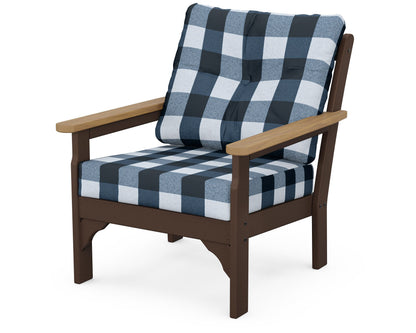 POLYWOOD® Vineyard Deep Seating Chair in Mahogany / Natural / Buffalo Plaid Marine Indigo
