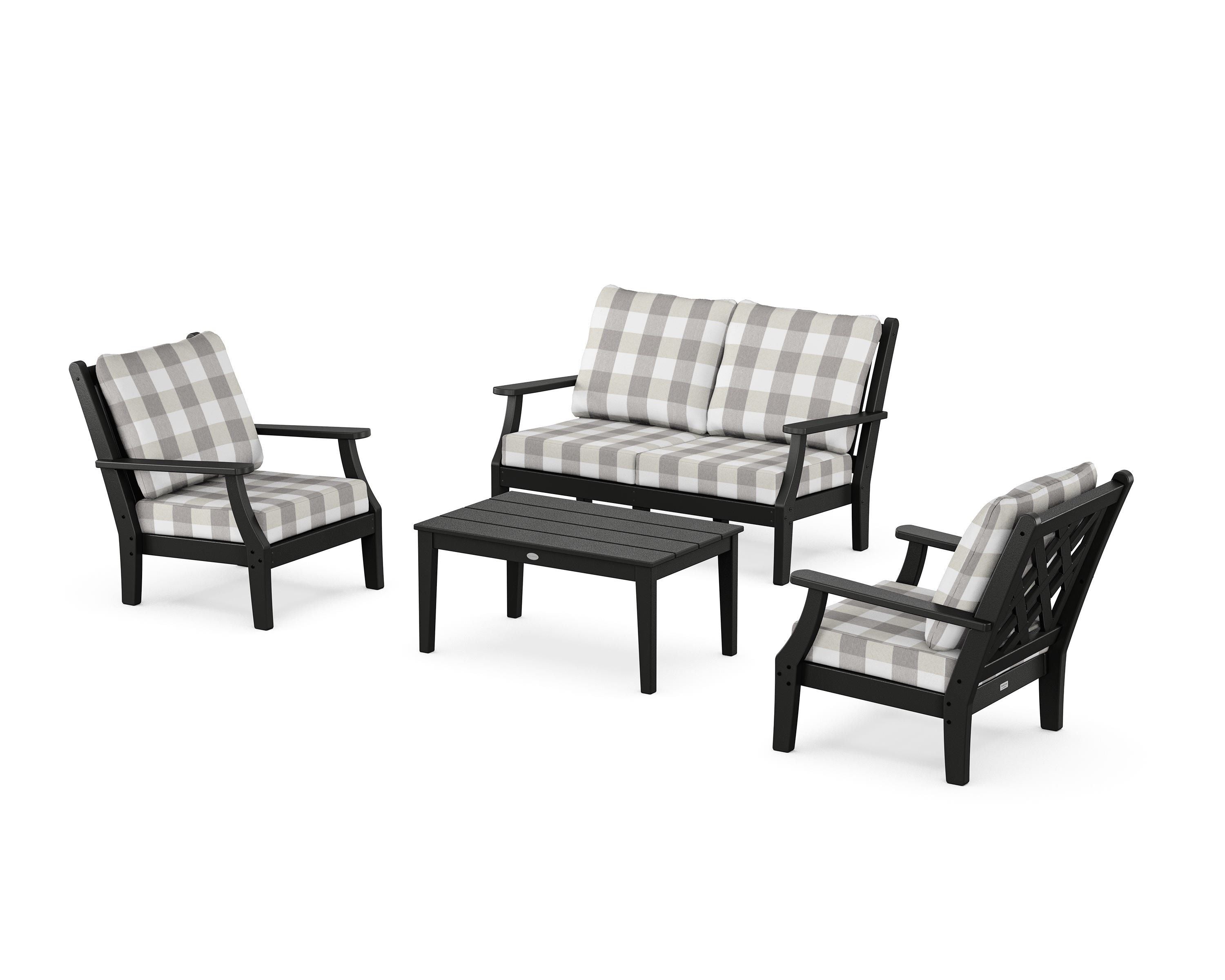 Country Living Wovendale 4-Piece Deep Seating Set with Loveseat in Black / Buffalo Plaid Grey Mist