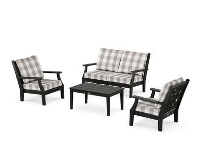 Country Living Wovendale 4-Piece Deep Seating Set with Loveseat in Black / Buffalo Plaid Grey Mist