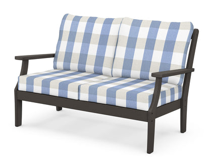 POLYWOOD® Braxton Deep Seating Loveseat in Vintage Coffee / Buffalo Plaid Sky Blue