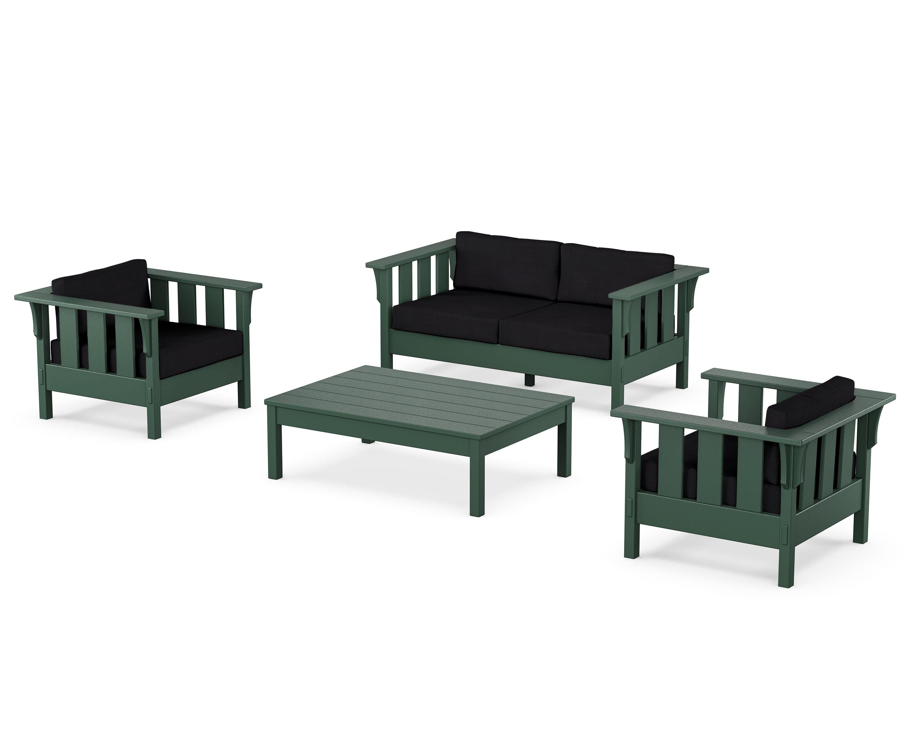 Martha Stewart by POLYWOOD® Acadia 4-Piece Deep Seating Set with Loveseat in Green / Midnight Linen