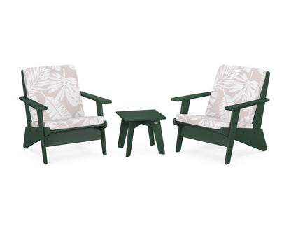 POLYWOOD® Riviera Modern Lounge 3-Piece Set in Green / Leaf Dune Burlap