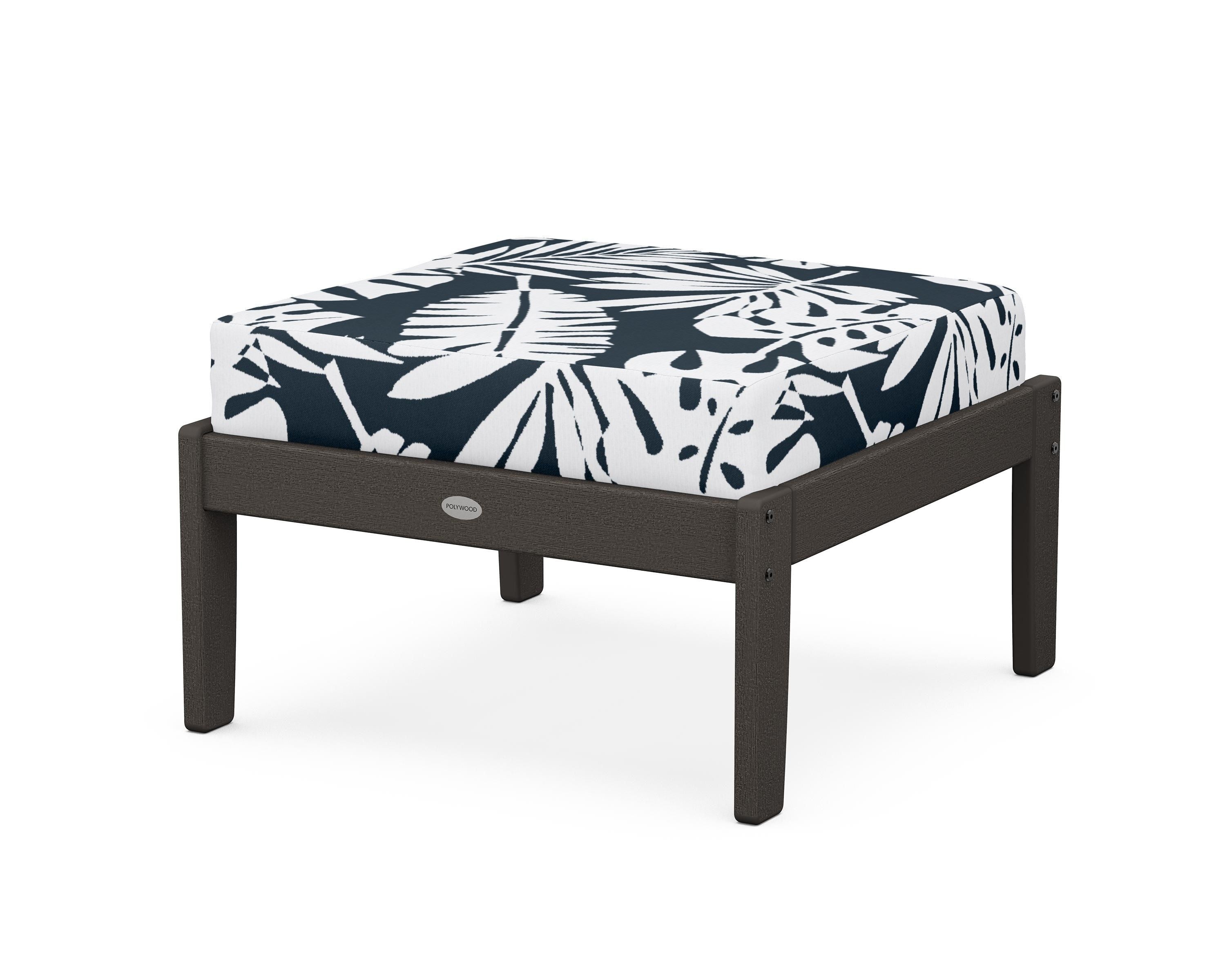 POLYWOOD® Braxton Deep Seating Ottoman in Vintage Coffee / Leaf Marine Indigo