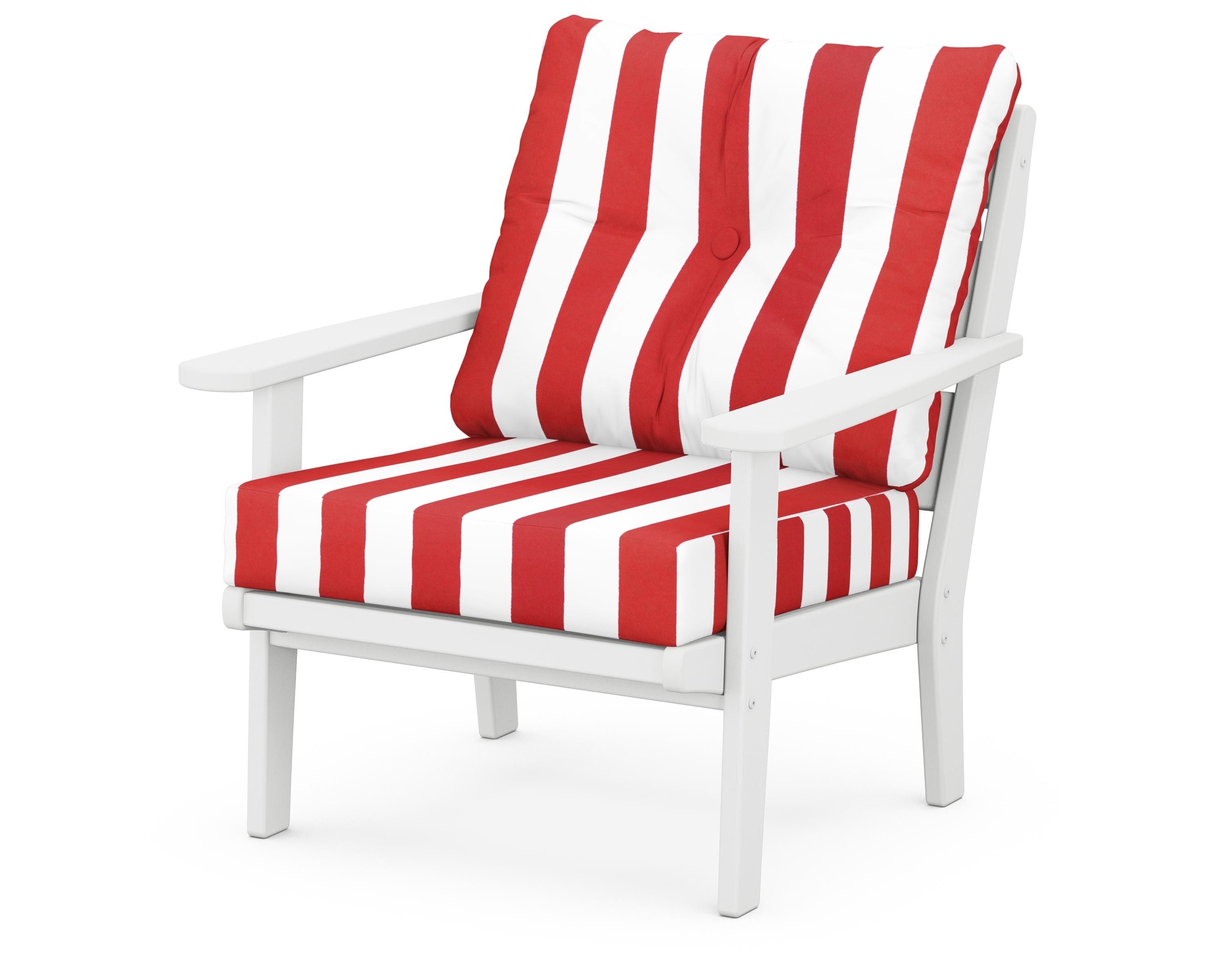 POLYWOOD® Lakeside Deep Seating Chair in White / Cabana Stripe Crimson