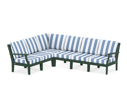 POLYWOOD® Braxton Modular 6-Piece Deep Seating Set in Green / Cabana Stripe Sky Blue