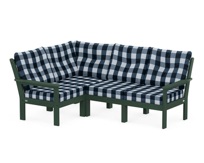 POLYWOOD® Vineyard 4-Piece Sectional in Green / Buffalo Plaid Marine Indigo