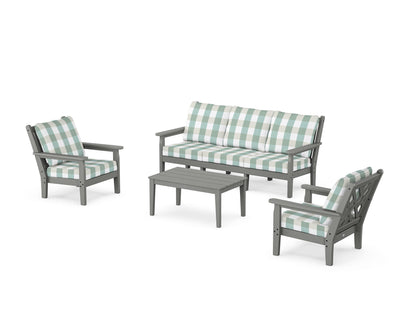 POLYWOOD® Chippendale 4-Piece Deep Seating Set with Sofa in Slate Grey / Buffalo Plaid Glacier Spa