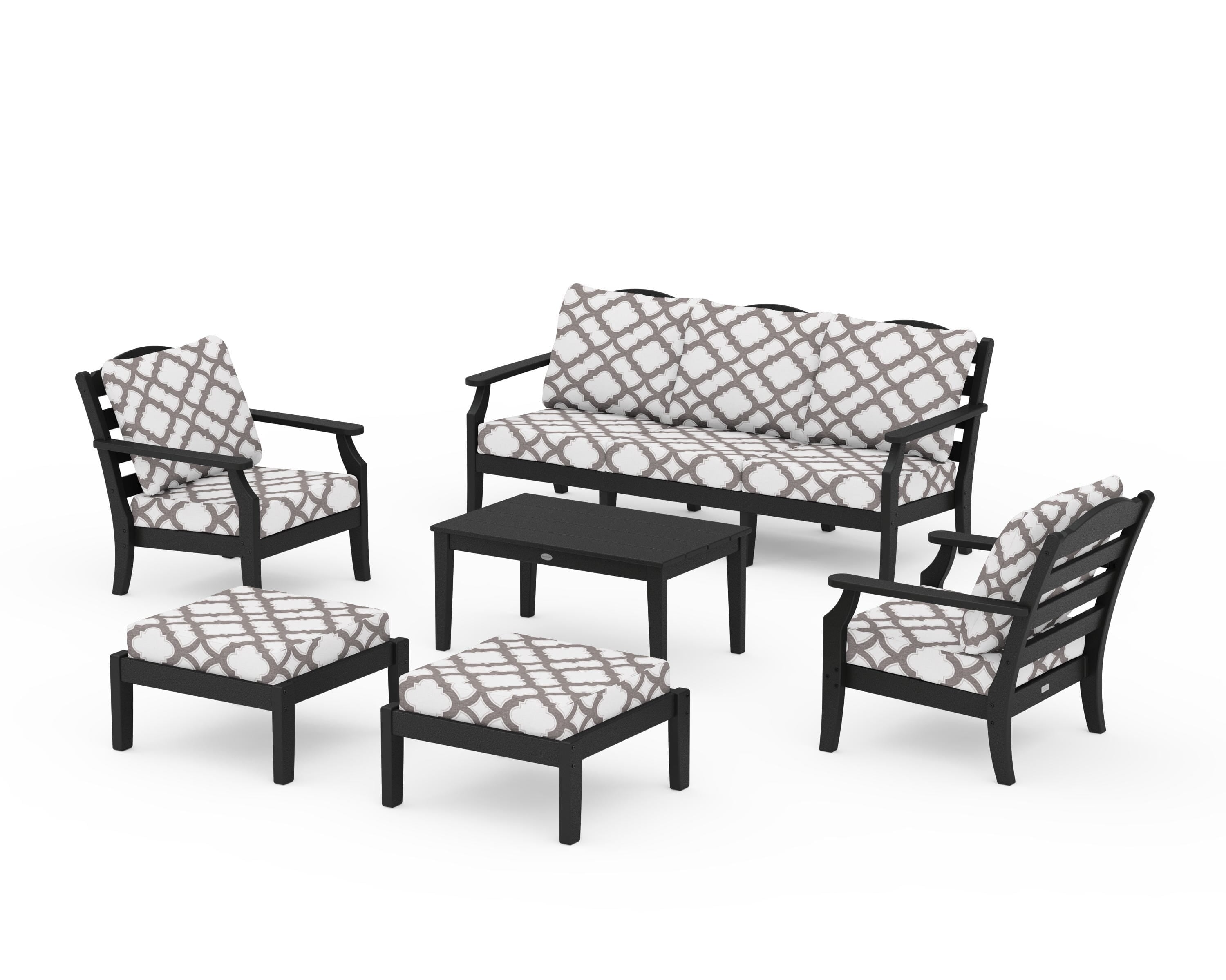 Draper James™ by  POLYWOOD® Savannah 6-Piece Lounge Sofa Set in Black / Trellis Grey Mist