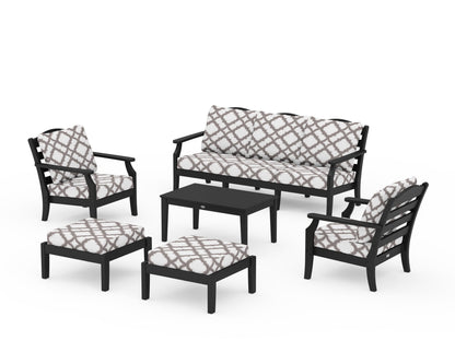 Draper James™ by  POLYWOOD® Savannah 6-Piece Lounge Sofa Set in Black / Trellis Grey Mist