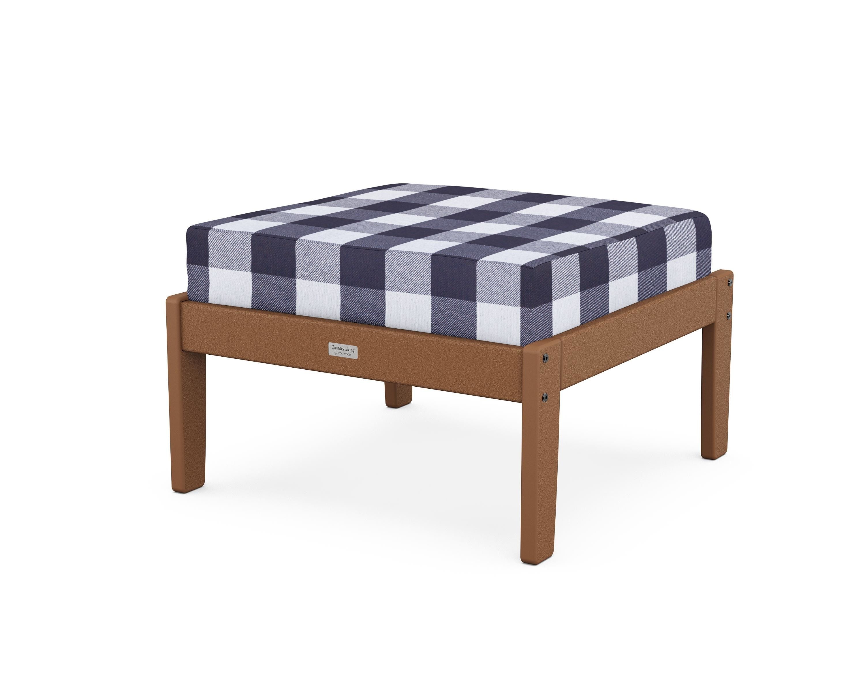 Country Living Cottage Deep Seating Ottoman in Teak / Buffalo Plaid Navy