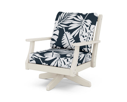Country Living Wovendale Deep Seating Swivel Chair in Sand / Leaf Marine Indigo