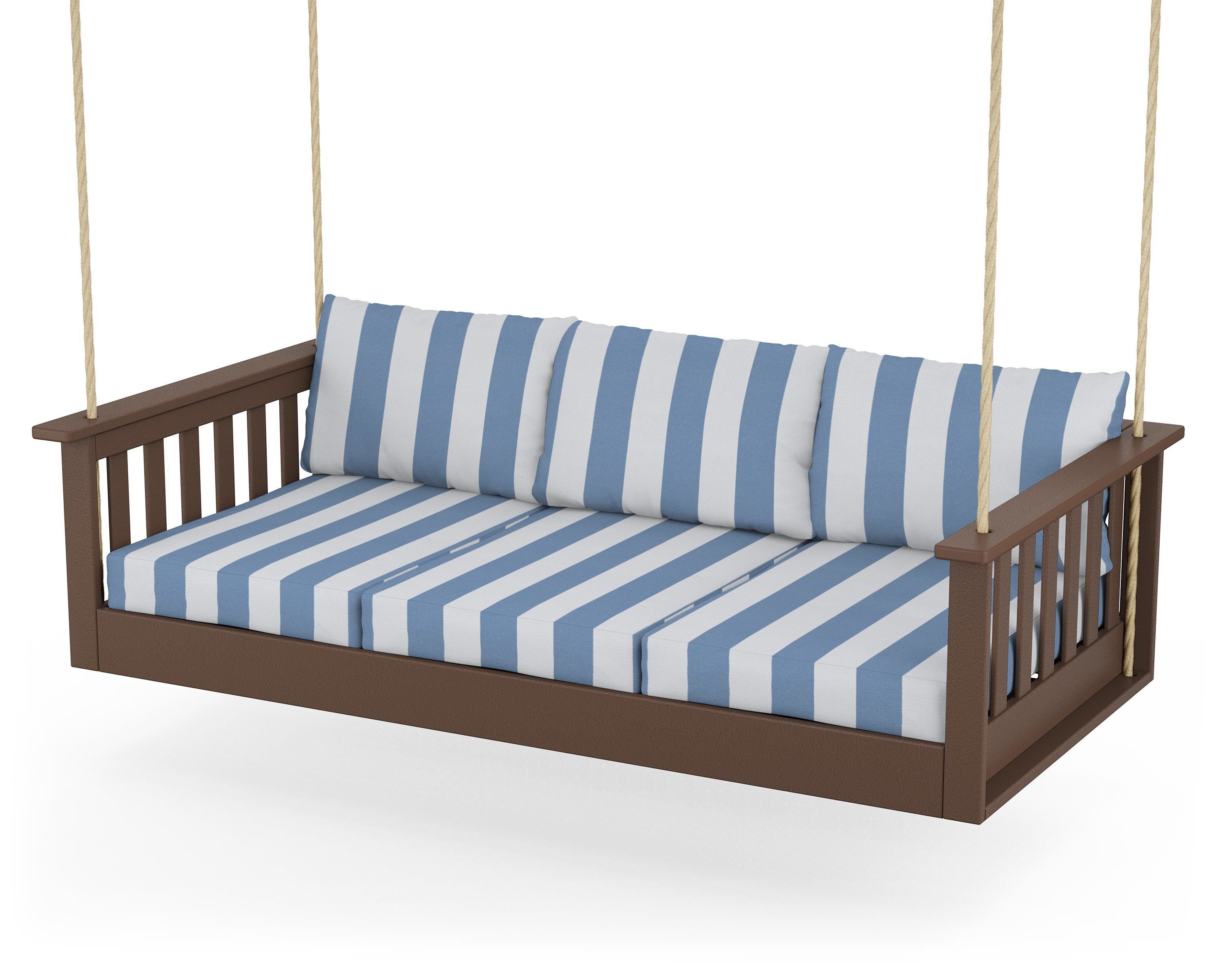 POLYWOOD® Vineyard Daybed Swing in Mahogany / Cabana Stripe Sky Blue