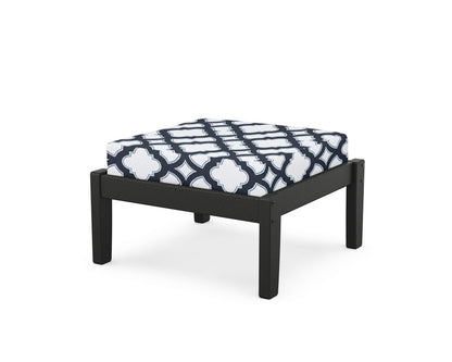 Unbranded Deep Seating Ottoman in Black / Trellis Marine Indigo