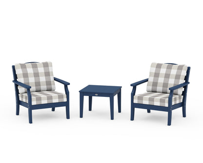 Draper James™ by  POLYWOOD® Savannah 3-Piece Deep Seating Set in Navy / Buffalo Plaid Grey Mist