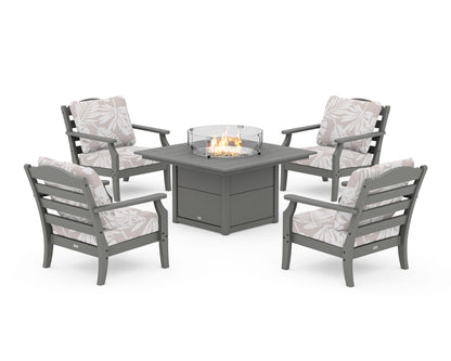 Draper James™ by  POLYWOOD® Savannah 5-Piece Deep Seating Set with Fire Pit Table in Slate Grey / Leaf Dune Burlap