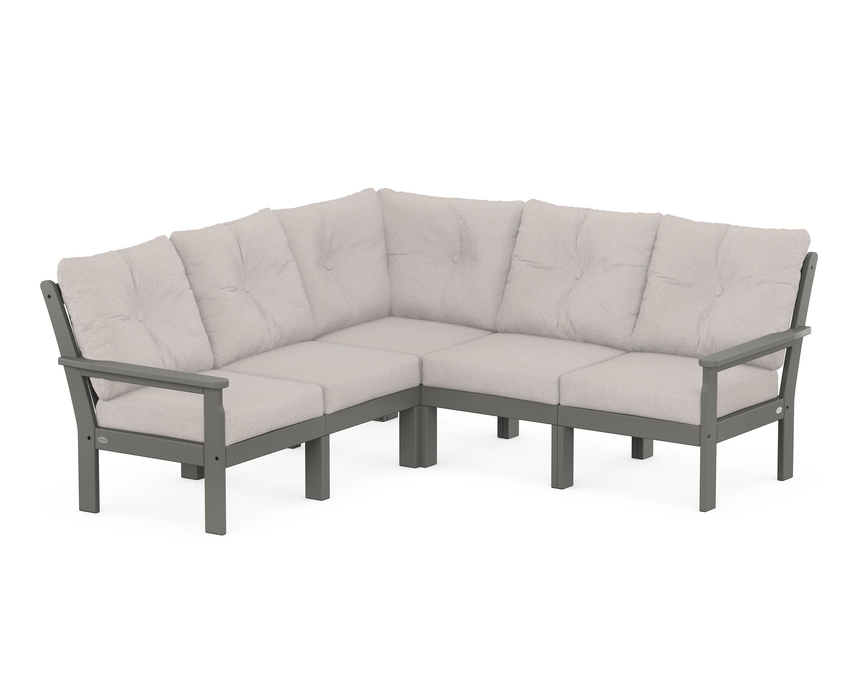 POLYWOOD® Vineyard 5-Piece Sectional in Slate Grey / Dune Burlap