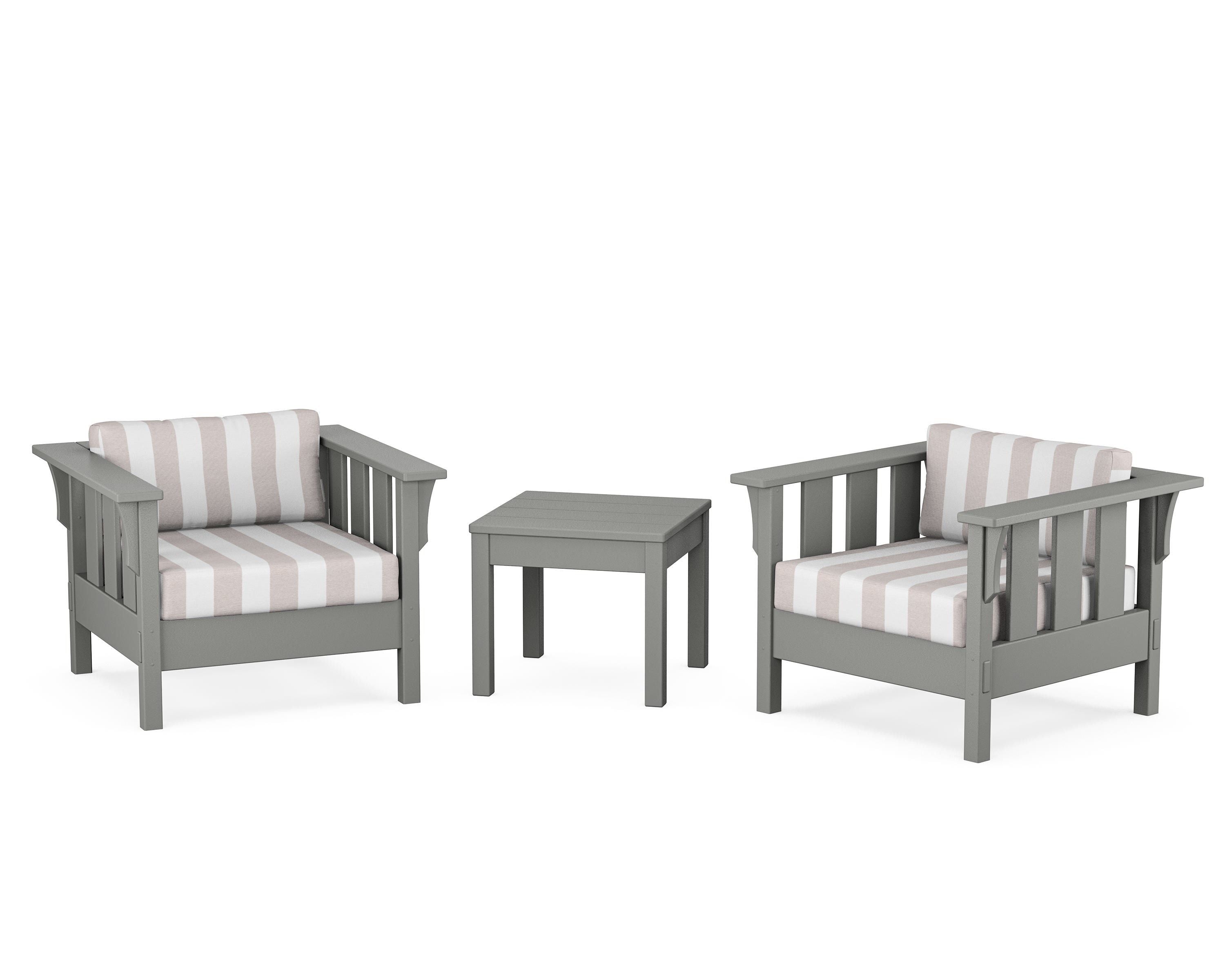 Martha Stewart by POLYWOOD® Acadia 3-Piece Deep Seating Set in Slate Grey / Cabana Stripe Dune Burlap