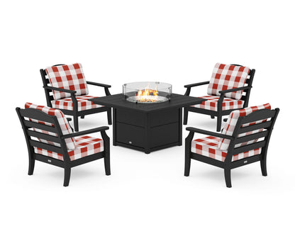 Draper James™ by  POLYWOOD® Savannah 5-Piece Deep Seating Set with Fire Pit Table in Black / Buffalo Plaid Crimson