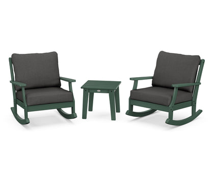 POLYWOOD® Braxton 3-Piece Deep Seating Rocker Set in Green / Spectrum Carbon
