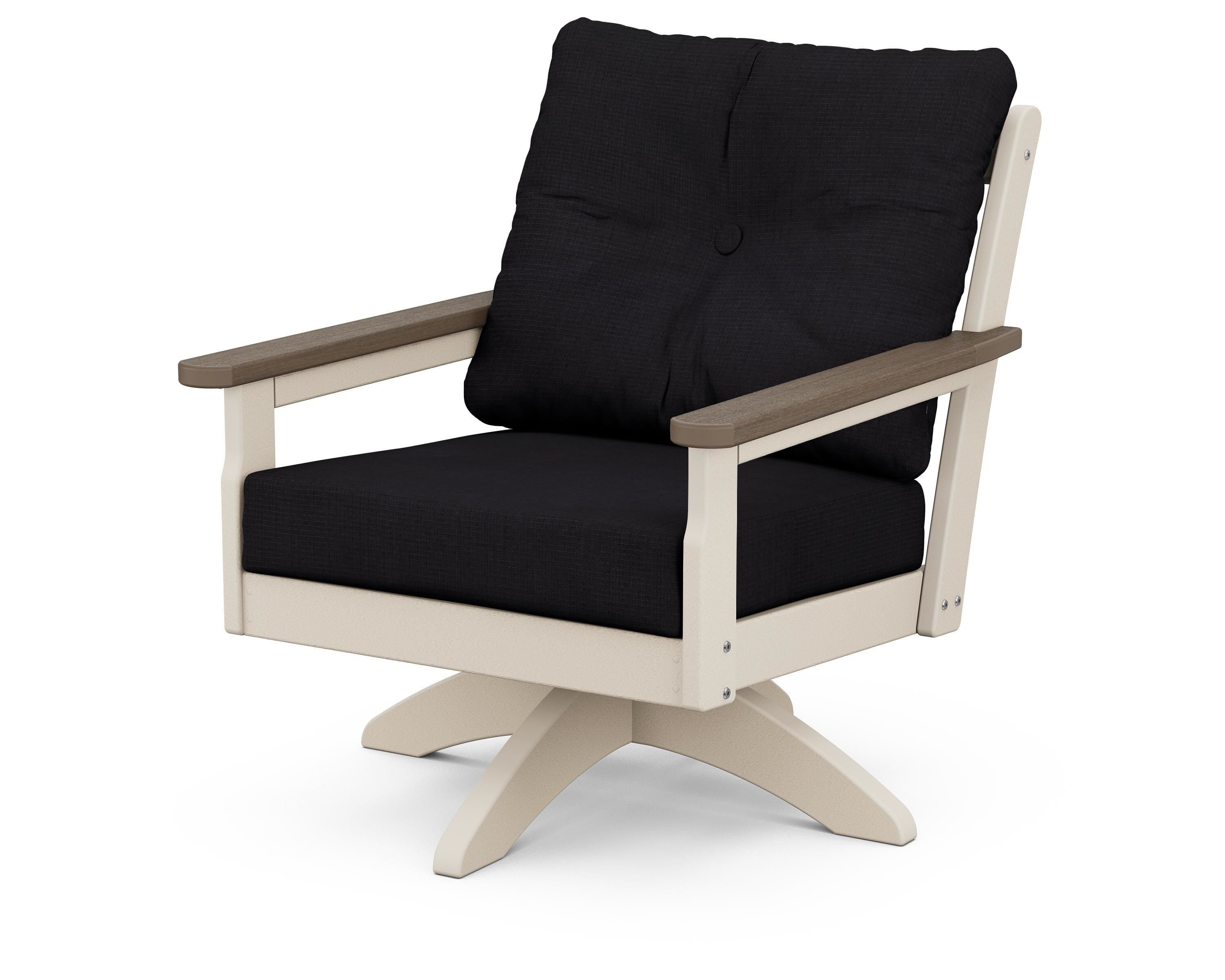 POLYWOOD® Vineyard Deep Seating Swivel Chair in Sand / Kona / Midnight Linen
