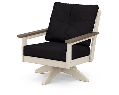 POLYWOOD® Vineyard Deep Seating Swivel Chair in Sand / Kona / Midnight Linen