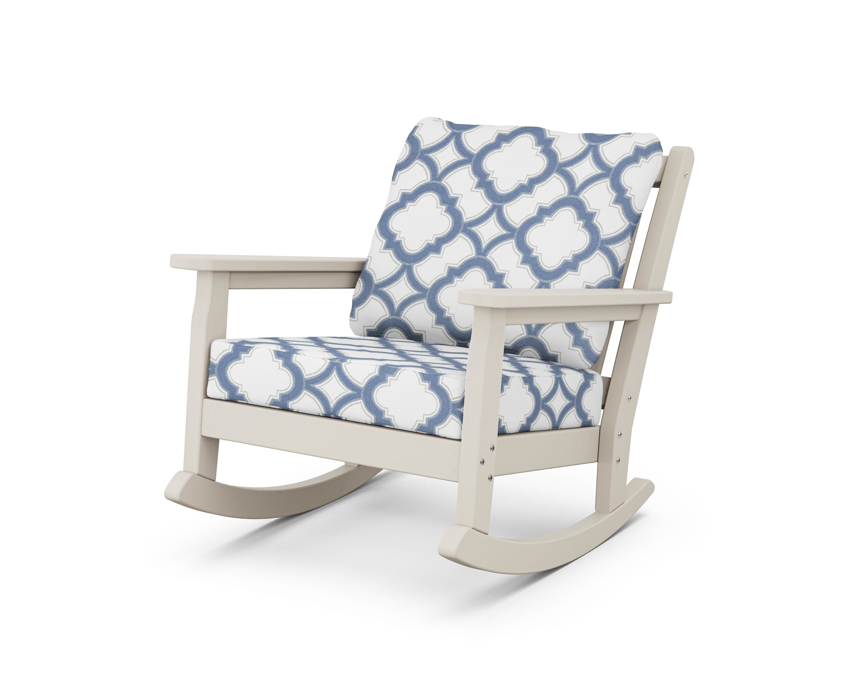POLYWOOD® Chippendale Deep Seating Rocking Chair in Sand / Trellis Sky Blue