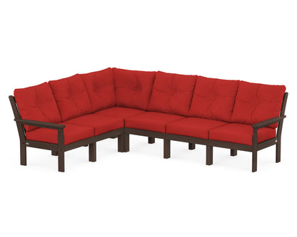 POLYWOOD® Vineyard 6-Piece Sectional in Mahogany / Crimson Linen