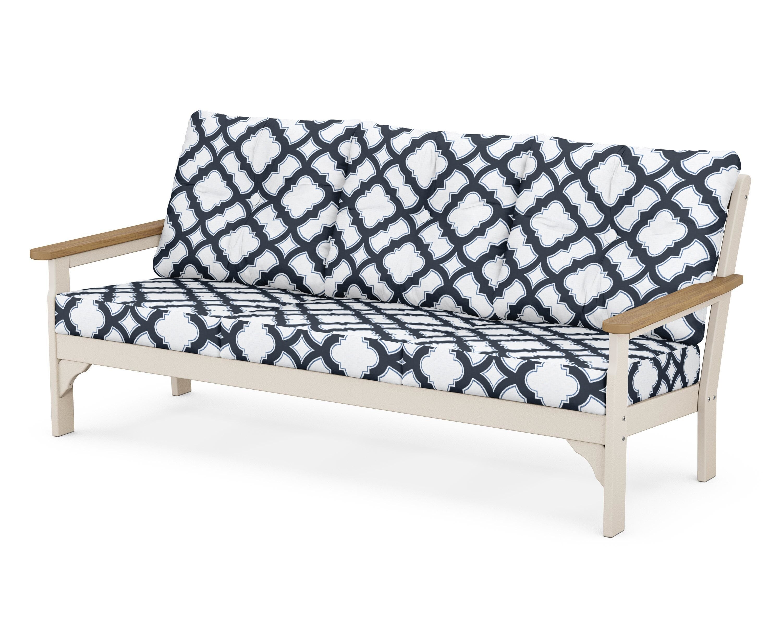 POLYWOOD® Vineyard Deep Seating Sofa in Sand / Natural / Trellis Marine Indigo